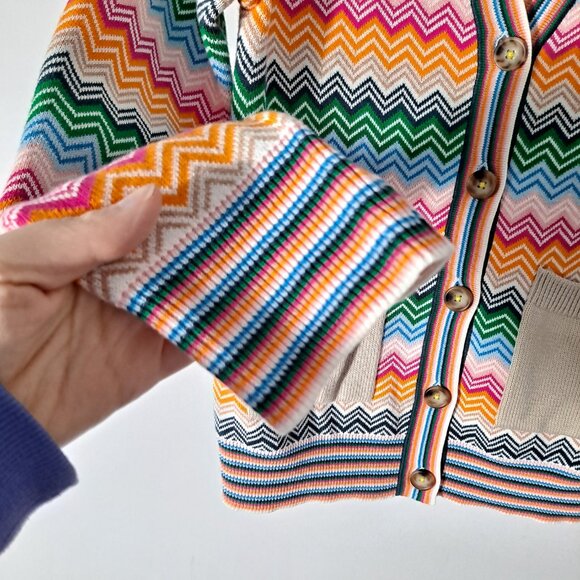 Kerri Rosenthal Colorful Zigzag Cardigan Pockets Bright - Picture 11 of 13